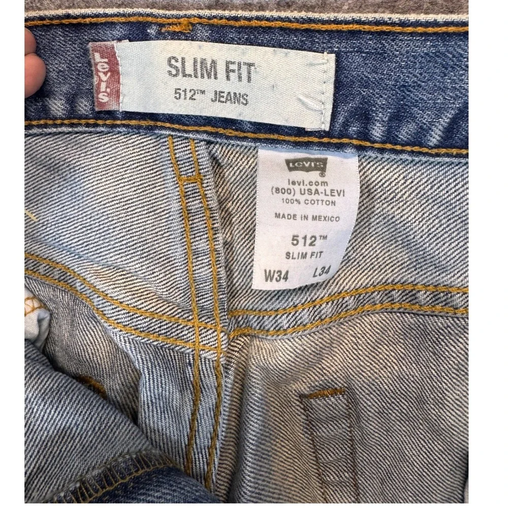 Levis 512 Blue Denim Jeans Slim Fit Mens 34x34 Mid Rise Tapered Cotton‎ Vntg Y2K